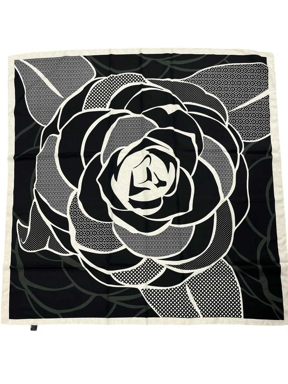 Black & Cream Floral Square Silk Scarf by